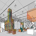 Modern Clothing Store Interior With Iridescent Columns Artistic Murals And Display Areas