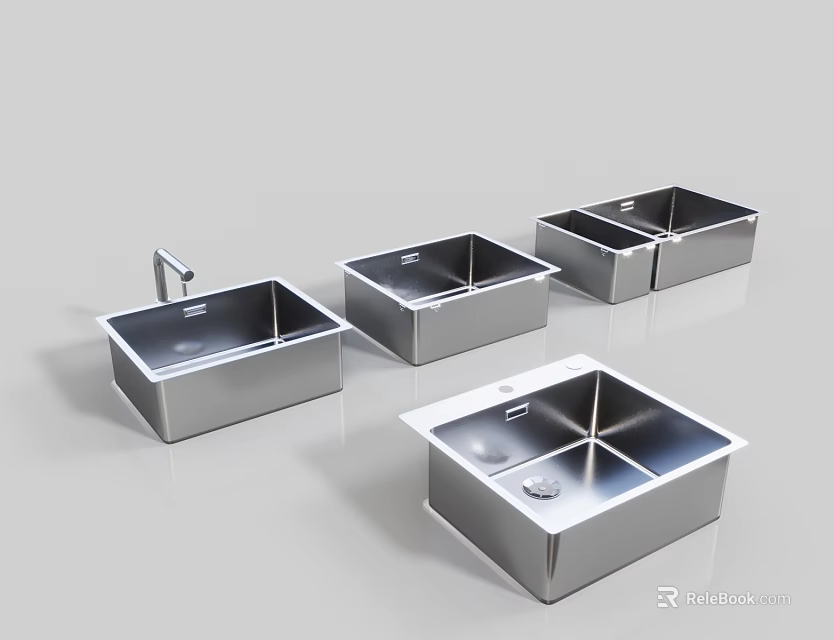Stainless Steel Kitchen Sinks In Multiple Styles With Single And Double Bowl Designs 3d model 
