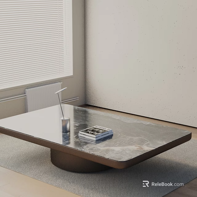 Modern Sofa Coffee Table Set With Square Marble Top Brown Base And White Wall Blinds 3d model