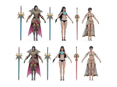 Game Movie Characters Featuring Various Armor Outfits And Weapon Designs 3d model