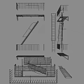 Industrial Metal Staircase Design With Handrail And Multiple Structural Views 3d model
