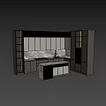 Modern Gray Kitchen Cabinets with Island Marble Countertop and Built-in Appliances