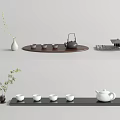 Minimalist Tea Set With Ceramic Teapot Cups Tray And Small Green Plant