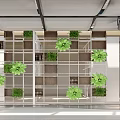 Modern Office Corridor With White Vertical Partitions Gray Sofa Green Plants And Large Windows