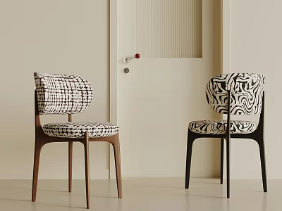 Modern Single Chair With Patterned Fabric Upholstery Brown And Black Wooden Legs 3d model