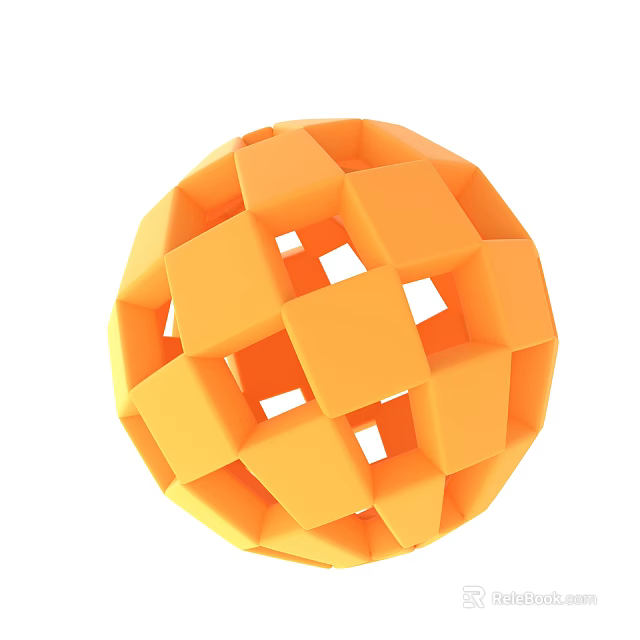 Orange Spherical Decorative Ornament Set with Cube Shaped Modern Geometric Design 3d model