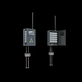 Two Industrial Control Equipment Boxes With Antennas Warning Symbols And Open Door Internal Structure