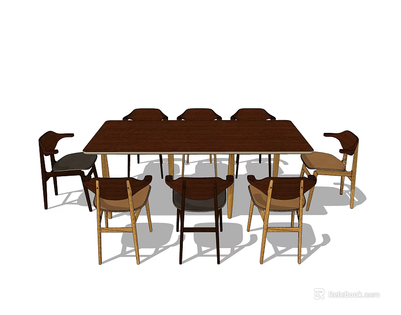 Dining Table And Chairs Set With Rectangular Wooden Top And Various Designs 3d model