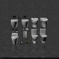 Different Modern Toilet Styles In Bathroom With Wall Mounted Floor Standing Units And Accessories