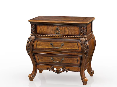 Classic Wooden Bedside Table With Ornate Carved Details Three Drawers And Elegant Leg Design 3d model
