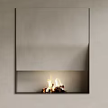 Modern Square Fireplace On Gray Wall With Warm Burning Flames 3d model