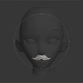 Realistic Gray Model Head with Detailed Nose and Brown Curly Mustache