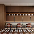 Modern Café Interior With Open Layout Counter Large Windows And Patterned Floor Tiles 3d model