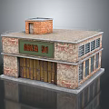 Brick Structure Residential Building With Green Area 51 Sign Wooden Garage Door And Multiple Windows