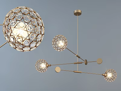 Modern Illuminated Spherical Chandelier With Geometric Design Transparent Shade And Golden Metal Frame 3d model