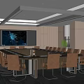 Modern Conference Room Interior With Long Table Leather Chairs Large Screen And Sleek Lighting