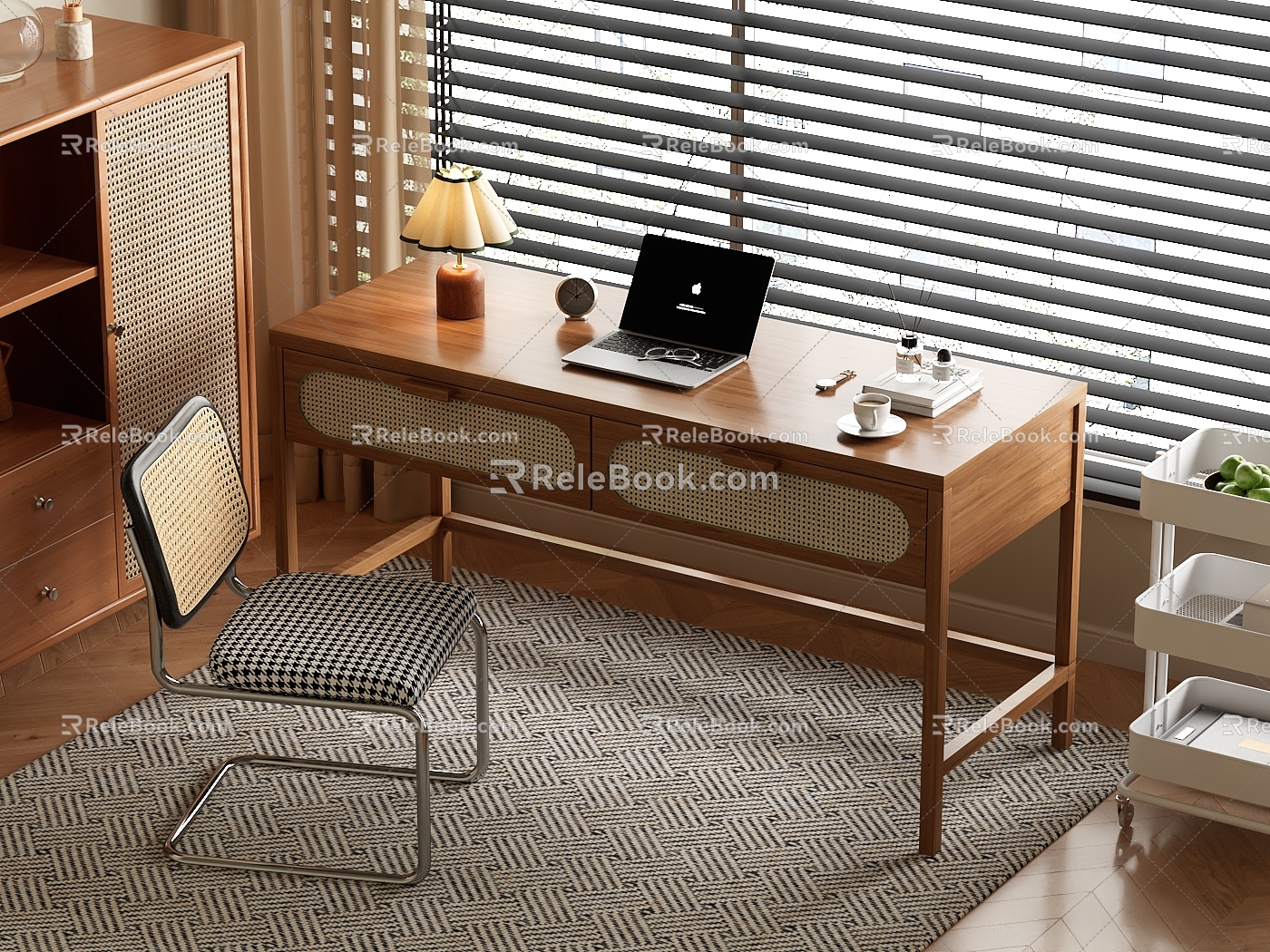 Ancient Style Desk and Chair Rattan Desk and Chair New Chinese Style Study Desk Solid Wood Desk model