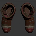 Red High Top Boots With Shiny Metallic Finish Vintage Design And Detailed Stitching