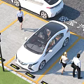 White Opel Car Parked In Parking Lot With People Walking Nearby