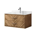 Modern Wooden Vanity with Chevron Pattern Drawers White Countertop and Silver Faucet