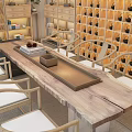 Tai Mu Shan White Tea Shopping Mall Counter With Wooden Shelves Displayed Products And Tables
