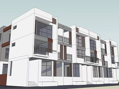 Modern Contemporary Townhouse Exterior With White Facade Balconies And Large Windows 3d model
