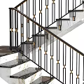 Elegant Modern Interior Staircase with Marble Steps Black Railings and Gold Accents