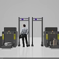 Public Facility Security Gates And Scanners With Person Passing Through And Luggage Scanning