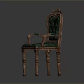 Classic Vintage Armchair With Green Upholstery And Carved Wooden Details