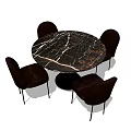 Round Marble Top Dining Table Set With Four Dark Colored Metal Leg Chairs 3d model