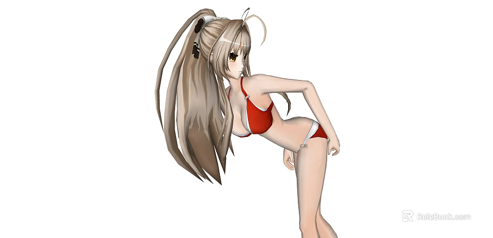 Game Movie Anime Character With Long Brown Hair Red Bikini Pose 3d model 
