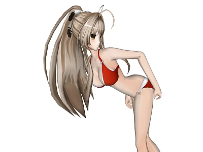 Game Movie Anime Character With Long Brown Hair Red Bikini Pose 3d model