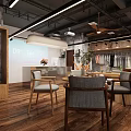 Modern Cafe Interior With Wooden Flooring Tables Chairs And Large Potted Plant