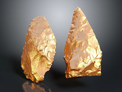 Two Golden Sculptures With Irregular Rough Texture Art Carving Design 3d model