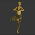 Woman Practicing Single Leg Yoga Pose With Hands In Namaste Wearing Sportswear On Gray Backdrop