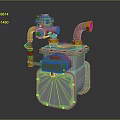 Industrial Gas Meter Device With Green Valve Yellow Pipes And Gray Housing
