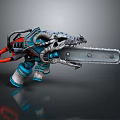 Detailed Dragon Head Chainsaw With Mechanical Structure And Blue Gray Red Components 3d model