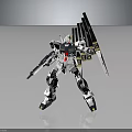 White Gundam Robot Figure With Multiple Weapons And Wing Like Equipment In Standing Stance