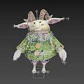 Cute Cartoon Goat Character Wearing Green Coat Yellow Buttons Glasses Scarf And Backpack