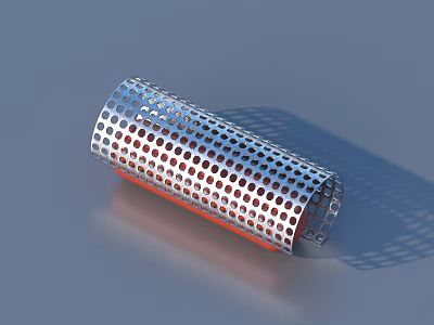 Metallic Cylindrical Perforated Filter With Red Inner Layer On Gray Surface 3d model