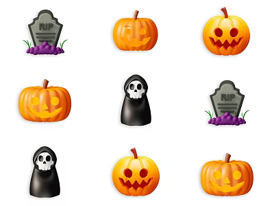 Halloween Decoration Ornament Set With Pumpkin Tombstone And Grim Reaper Figures 3d model