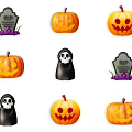 Halloween Decoration Ornament Set With Pumpkin Tombstone And Grim Reaper Figures