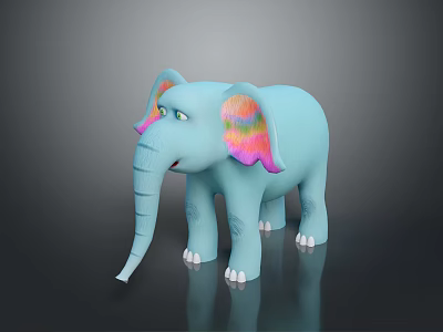 Cute Light Blue Elephant Cartoon Toy With Rainbow Colored Ears And White Toes 3d model