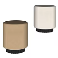 Modern Cylindrical Brown And Beige Upholstered Sofa Stools With Black Base 3d model