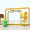 Game Themed Play Space With Brick Blocks Question Mark Boxes And Gold Coins 3d model