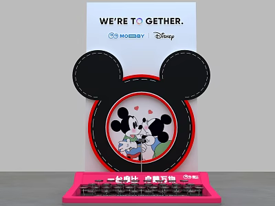 Mickey Ear Shaped Display With Mickey Minnie Cartoon Mooby Disney Collaboration And We're Together Slogan 3d model