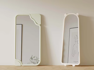 Modern Decorative Mirrors With Unique Curved And Ear Shaped Frames In Light Green And White 3d model