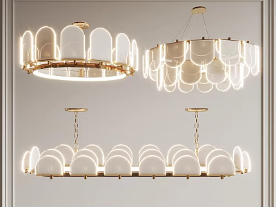 Elegant Modern Chandelier With White Lampshades Golden Metal Frame Suspended Design 3d model