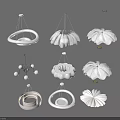 Modern Chandeliers with Various Designs Including Circular and Petal Shaped White Fixtures
