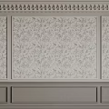 Paneled Gray Bedroom Accent Wall With Floral Pattern And Decorative Molding